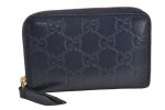 Authentic GUCCI Guccissima Coin Purse Case GG Leather 447939 Navy Blue 1892K on Sale