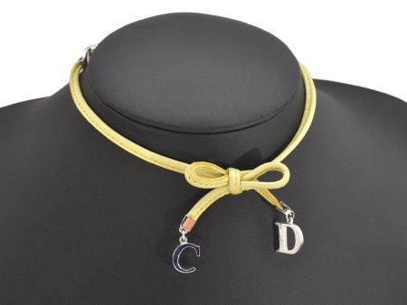 Authentic Christian Dior Choker Necklace Leather Light Green Silver Box 3151K Online now