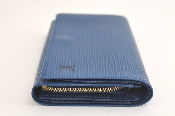 Auth Louis Vuitton Epi Porte Monnaie Billets Tresor Wallet Blue M63505 LV 4235K on Sale