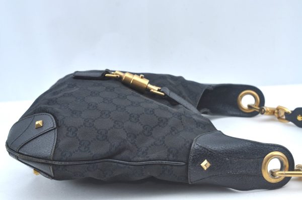 Auth GUCCI New Jackie Shoulder Hand Bag GG Canvas Leather 120888 Black L0343 Online now