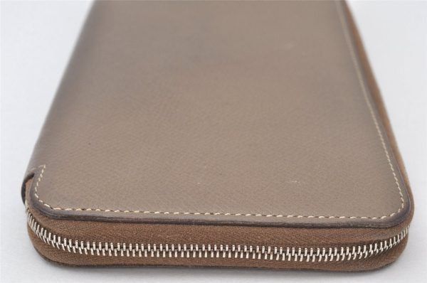 Authentic HERMES Azap Silk In Long Wallet Purse Leather Brown Junk 6482K Hot on Sale