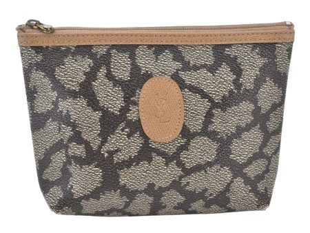 Authentic YVES SAINT LAURENT Vintage Pouch Purse PVC Leather Gray 5898K Online Hot Sale