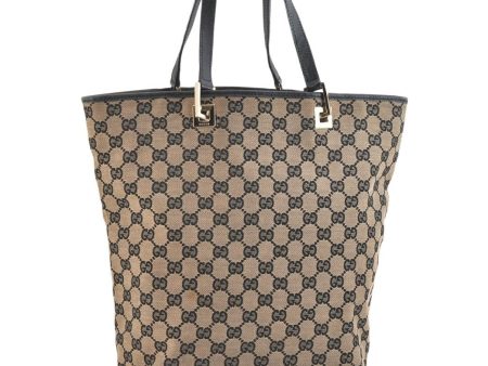 Authentic GUCCI Shoulder Tote Bag GG Canvas Leather 0021098 Black Beige 7391K Online Hot Sale