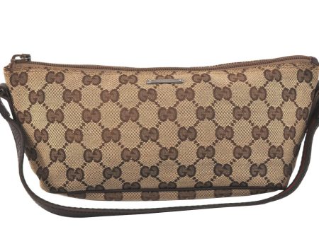 Auth GUCCI Web Sherry Line Hand Bag Pouch GG Canvas Leather 141809 Brown 3709K Cheap