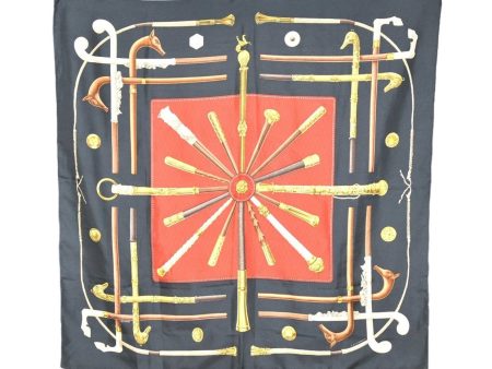 Authentic HERMES Carre 90 Scarf  CANNES & POMMEAUX  Silk Black 4263K Fashion