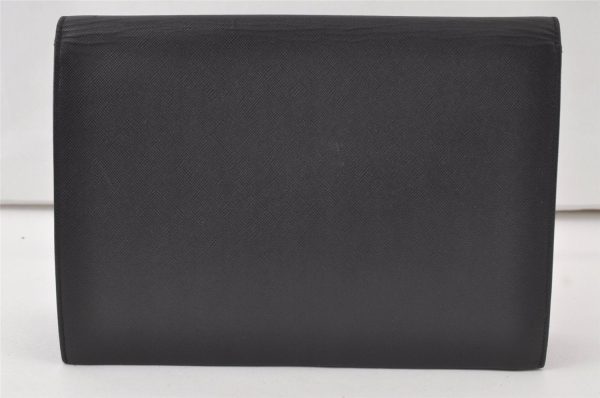 Authentic YVES SAINT LAURENT Vintage Clutch Hand Bag Purse Leather Black 7129K For Sale