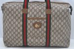 Authentic GUCCI Web Sherry Line Travel Boston Bag GG Plus PVC Brown L0625 Online Hot Sale