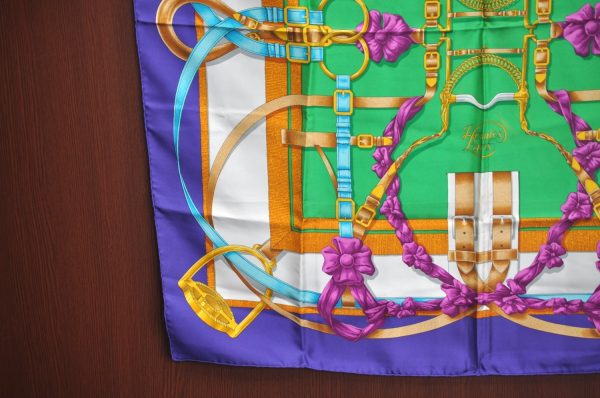 Authentic HERMES Carre 90 Scarf  Crano Manege  Silk Purple 1836J Online Sale