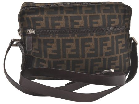 Authentic FENDI Vintage Zucca Shoulder Cross Body Bag Nylon Leather Brown 6486K For Sale