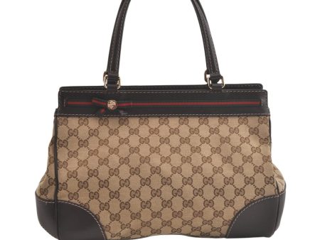 Auth GUCCI Web Sherry Line Mayfair Tote Bag GG Canvas Leather 257063 Brown 5243K Hot on Sale