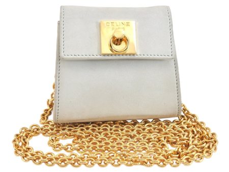 Authentic CELINE Vintage Chain Shoulder Pouch Purse Leather Light Green 7316K Sale