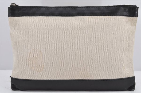 Authentic BALENCIAGA Navy Clip M Clutch Bag Canvas Leather 373834 White 2618K For Discount