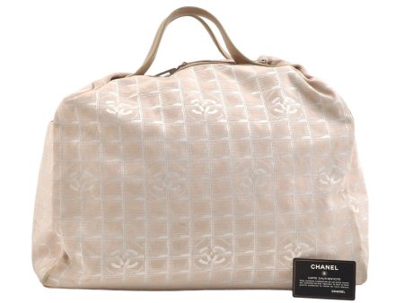 Authentic CHANEL New Travel Line 2Way Boston Bag Nylon Leather Beige 1825K Hot on Sale