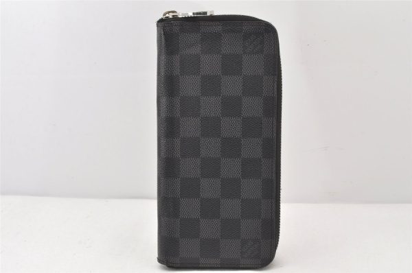 Authentic Louis Vuitton Damier Graphite Zippy Wallet Vertical N63095 LV 6277K Online now