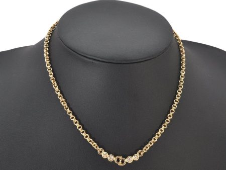 Auth Christian Dior Gold Tone Rhinestone Chain Pendant Necklace CD Box 4261K Cheap