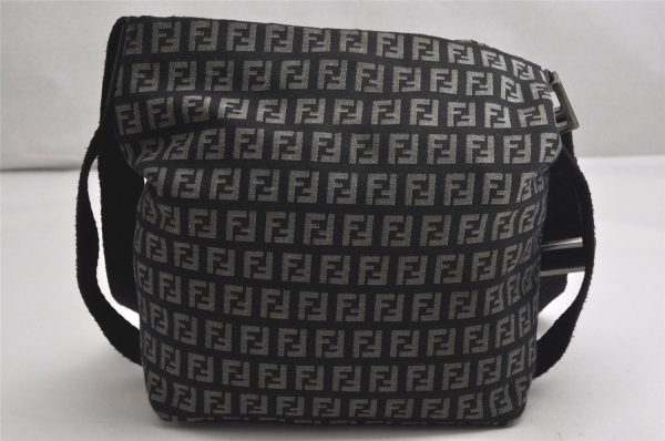 Authentic FENDI Zucchino Shoulder Cross Body Bag Canvas Leather Black 1834K on Sale