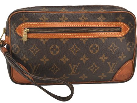 Authentic Louis Vuitton Monogram Marly Dragonne Clutch Hand Bag Old Model 6458K Hot on Sale