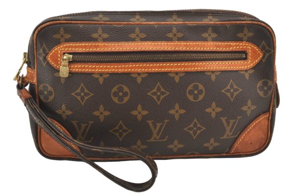 Authentic Louis Vuitton Monogram Marly Dragonne Clutch Hand Bag Old Model 6458K Hot on Sale