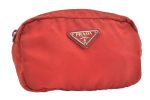 Authentic PRADA Vintage Nylon Tessuto Leather Pouch Purse Red 4368K Hot on Sale