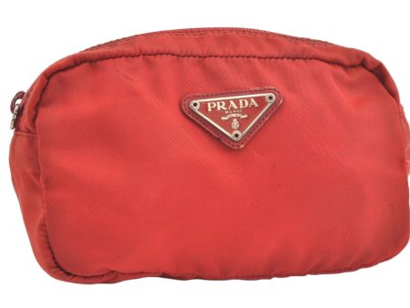 Authentic PRADA Vintage Nylon Tessuto Leather Pouch Purse Red 4368K Hot on Sale