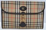 Authentic Burberrys Vintage Check Canvas Clutch Hand Bag Beige L0618 on Sale