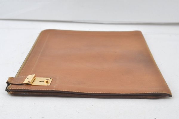 Authentic HERMES Vintage Documents Case Leather Brown 6797K Sale