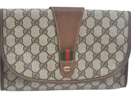 Auth GUCCI Web Sherry Line Clutch Hand Bag Purse GG PVC Leather Brown Junk L0346 Online Sale