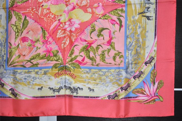 Authentic HERMES Carre 90 Scarf  TROPIOUES   Silk Pink 5204K Cheap