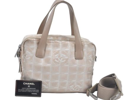 Auth CHANEL New Travel Line 2Way Shoulder Hand Bag Nylon Leather Beige L0644 Online Sale