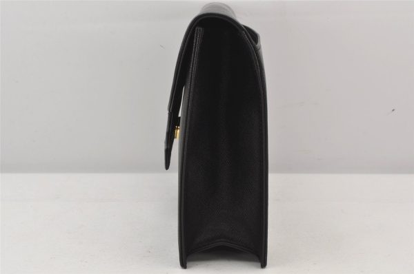 Authentic YVES SAINT LAURENT Vintage Clutch Hand Bag Purse Leather Black 7489K Discount