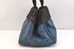 Authentic PRADA Canapa M Denim Unborn Calf Leather Tote Hand Bag Blue 7574K For Sale