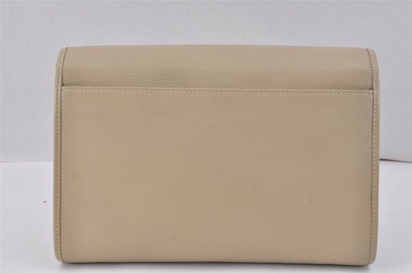 Authentic YVES SAINT LAURENT Vintage Clutch Hand Bag Purse Leather Beige 2749K For Discount