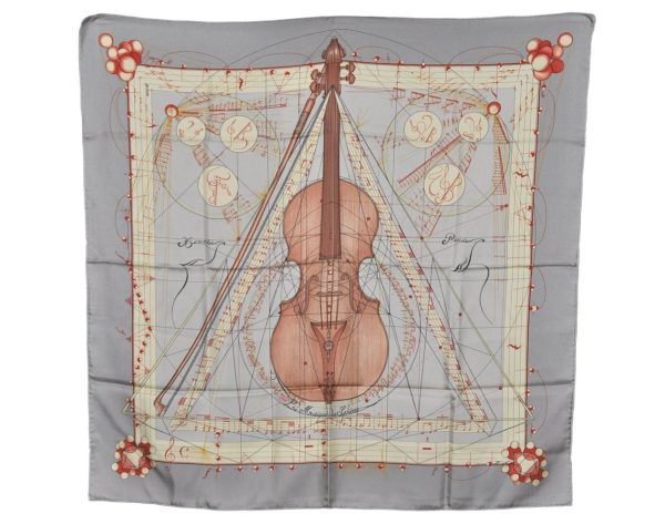 Authentic HERMES Carre 90 Scarf  La Musique des Spheres  Silk Gray 7383K Online Sale