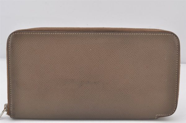 Authentic HERMES Azap Silk In Long Wallet Purse Leather Brown Junk 6482K Hot on Sale