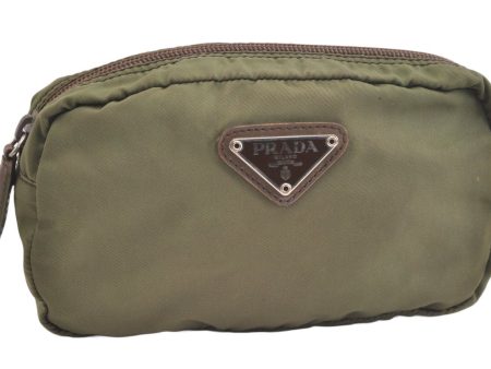 Authentic PRADA Vintage Nylon Tessuto Leather Pouch Purse Khaki Green 4367K For Cheap