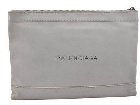 Authentic BALENCIAGA Clip M Logo Clutch Bag Purse Calf Skin 373834 White 7538K Online Hot Sale