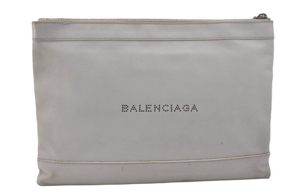 Authentic BALENCIAGA Clip M Logo Clutch Bag Purse Calf Skin 373834 White 7538K Online Hot Sale