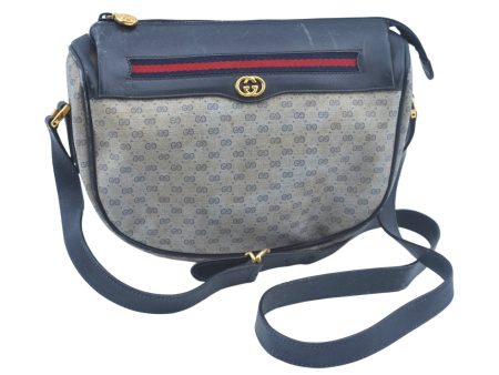 Auth GUCCI Micro GG Sherry Line PVC Leather Shoulder Cross Body Bag Navy L0207 For Cheap