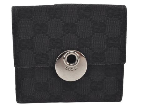 Authentic GUCCI Eclipse Bifold Wallet Purse GG Canvas Leather 120932 Black 6501K For Cheap