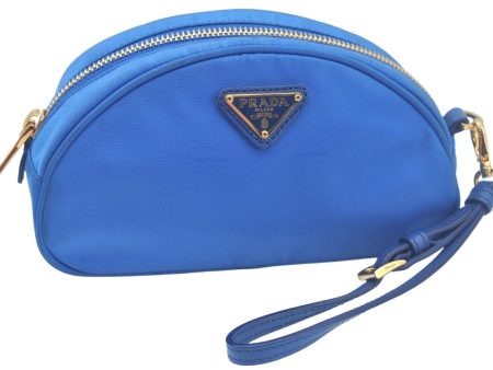 Authentic PRADA Vintage Nylon Leather Pouch Purse Blue L0099 Sale