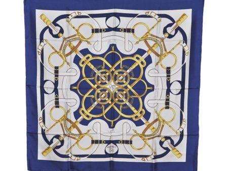 Authentic HERMES Carre 90 Scarf  Eperon d  or  Silk Navy 7381K For Discount