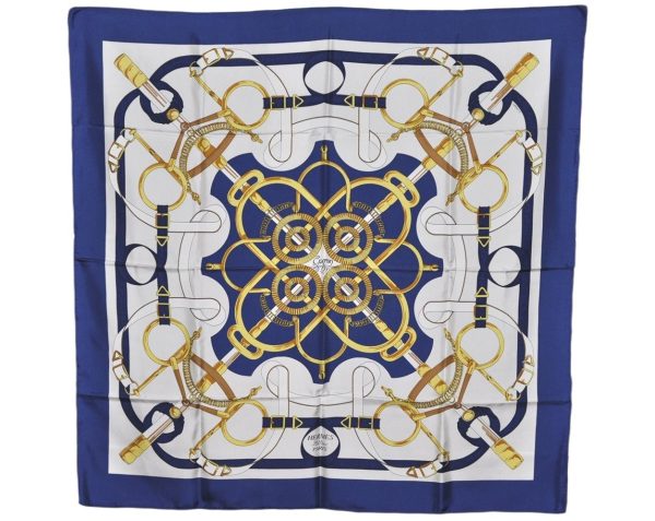 Authentic HERMES Carre 90 Scarf  Eperon d  or  Silk Navy 7381K For Discount