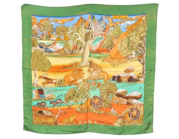 Authentic HERMES Carre 90 Scarf  Nuba Mountain  Silk Green 3179K Online now