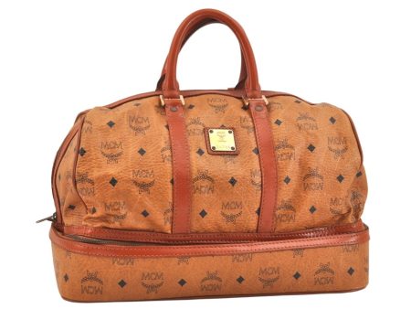 Authentic MCM Visetos Leather Vintage Boston Travel Bag Brown 7037K Hot on Sale