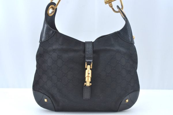 Auth GUCCI New Jackie Shoulder Hand Bag GG Canvas Leather 120888 Black L0343 Online now