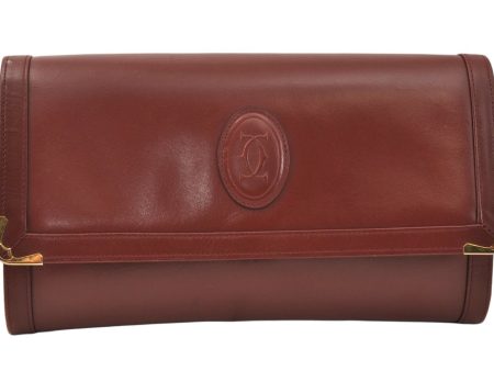 Auth Cartier Must de Cartier 2Way Shoulder Clutch Bag Leather Bordeaux 3867K Discount