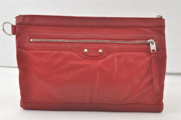 Authentic BALENCIAGA Classic Clip M Clutch Hand Bag Leather 273023 Red 6794K Online now