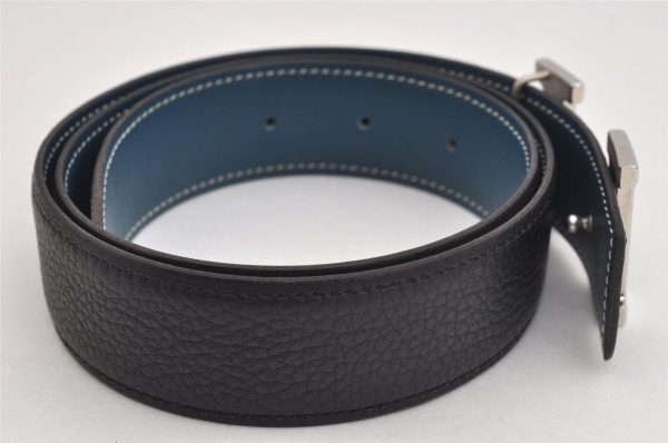 Authentic HERMES Constance Leather Belt Size 75cm 29.5  Black Navy Box 3070K Cheap