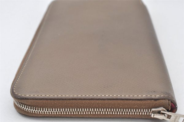 Authentic HERMES Azap Silk In Long Wallet Purse Leather Brown Junk 6482K Hot on Sale