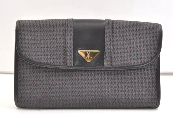 Authentic YVES SAINT LAURENT Clutch Hand Bag Purse PVC Leather Gray 1979K Discount